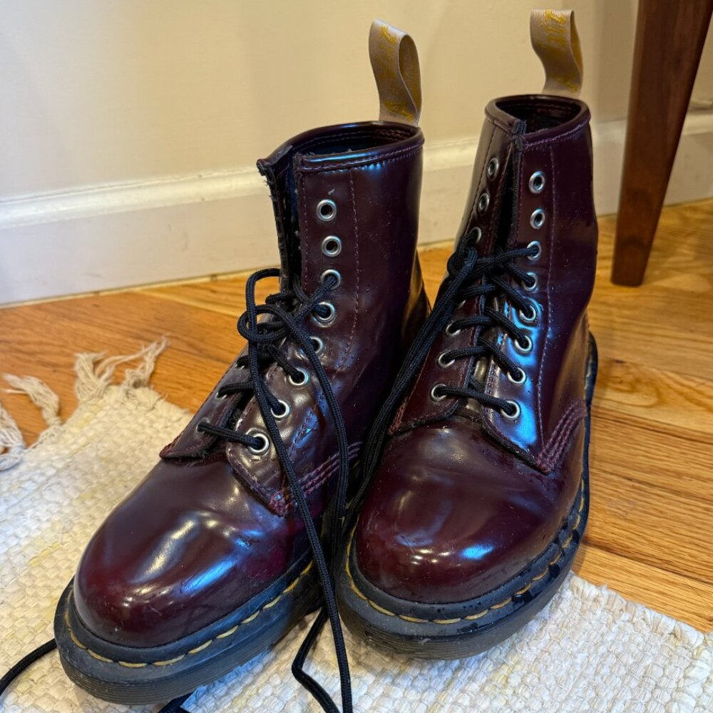 Vegan 1460 Lace Up Boots in Cherry Red